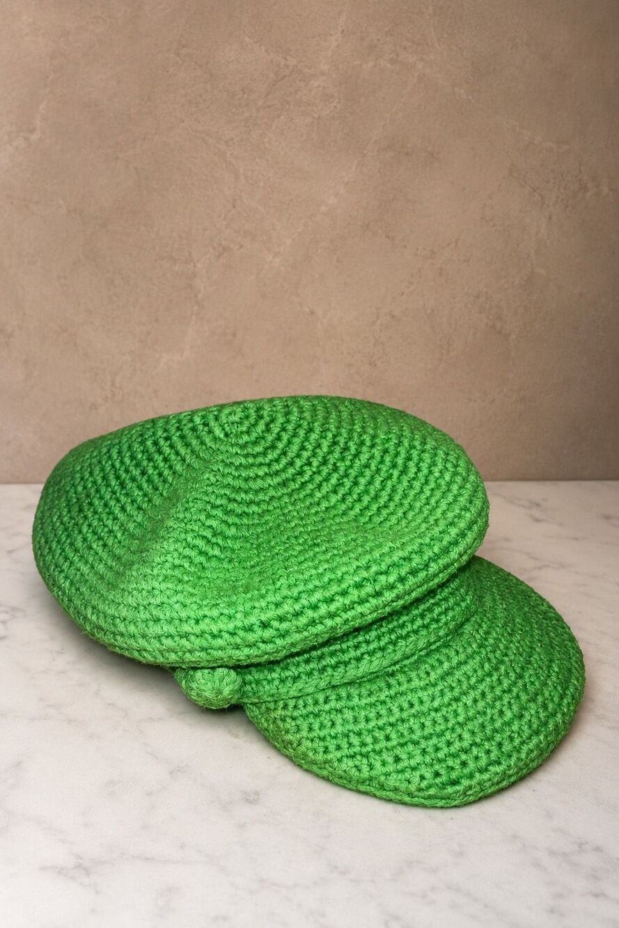 Gap M/L vintage Crochet Newsboy Cap Green Knit Baker Boy Hat Y2K